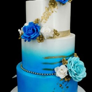 Classy Sky Blue and White Three-Tier Wedding Cake