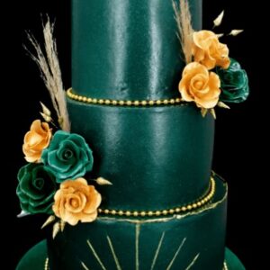 Three-tier floral green wedding cake