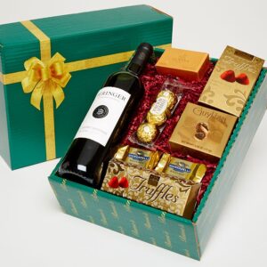Yummy and classy gift set with cookies, chocolate and wine